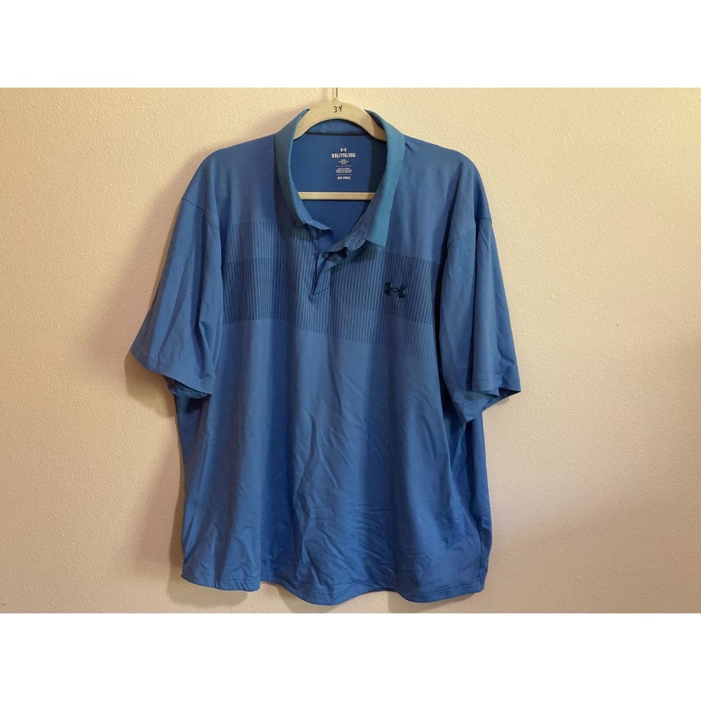 Under Armour Iso Chill Blue Polo Shirt Size 2XL Short Sleeve Performance Golf